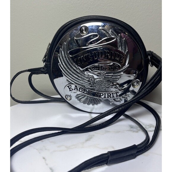 Harley-Davidson Handbags - Harley Davidson Live Ride Crossbody Bag Purse Black Leather Chrome Eagle Spirit